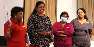 Convenor of the Textile, Garment and Clothing Workers Union Lalitha Dedduwakumara and her team at a workshop organised by Better Work