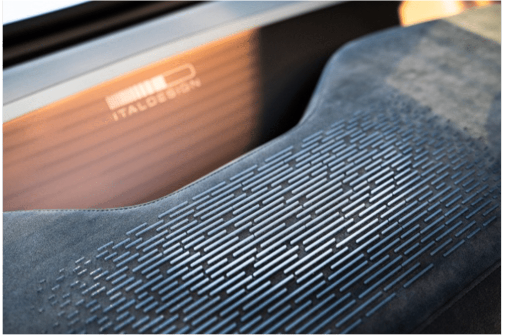 By 3D printing directly onto materials like suede,there is a much greater capability to play with colors and textures for interior automotive applications. Photo - Italdesign