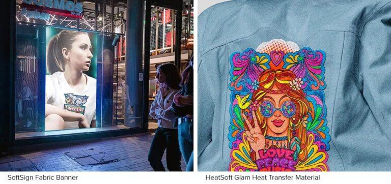 Roland DGA adds new SoftSign Fabric Banner and HeatSoft GLAM heat transfer material to its media family