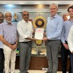 Good Fashion Fund partners with Sri Kannapiran Mills in India Left to right; Mr. Jayaraj K (SKML); Mr Krishnakumar G (SKML); Mr. Seenivasahan (SKML); Mr. Srihari Balakrishnan (SKML); Mr. Bob Assenberg (GFF); Mr Buck van der Kolk (GFF); Mr Jayanth Kashyap Balasubramanian (GFF). Photo - Good Fashion Fund
