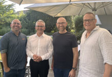 Benninger AG and Grupo NS join forces Left to right: Warley Pereira de Almeida, Head of Sales, NS Química; Beat Meienberger, CEO, Benninger AG; Rogério Esau, Director, NS Química; Rolf Erik Schoeler, Global Head of Sales and Marketing, Benninger AG